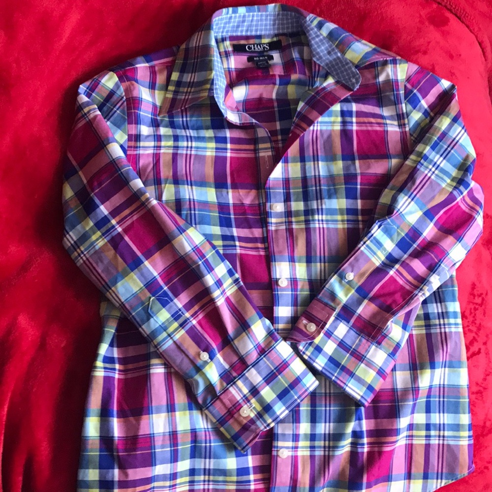 Chaps plaid button down shirt.